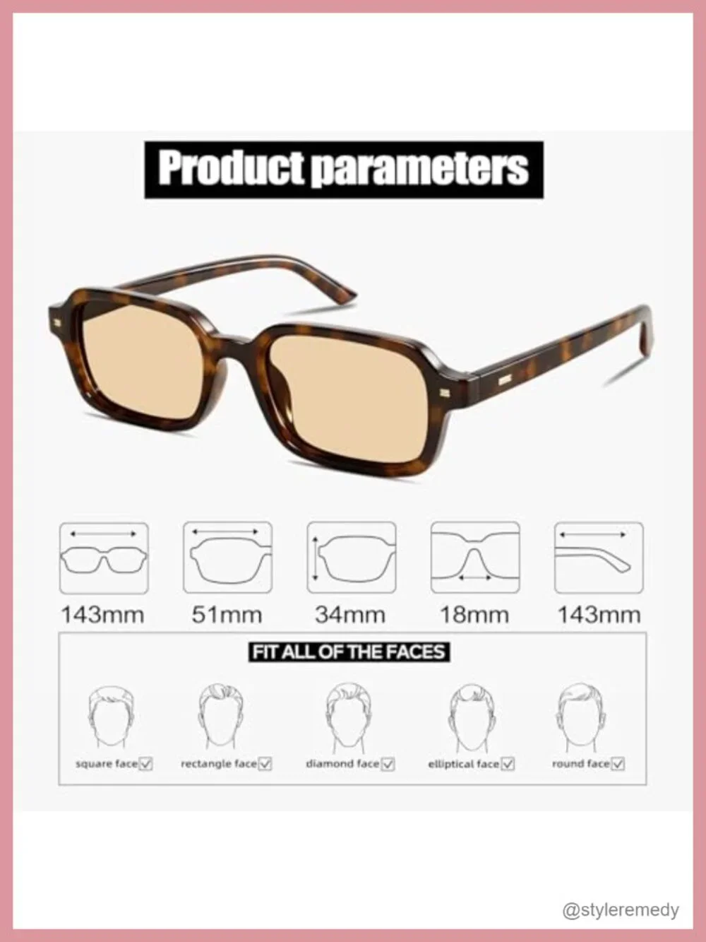 Retro Rectangular Sunglasses with UV400 Protection Cat Eye Frame